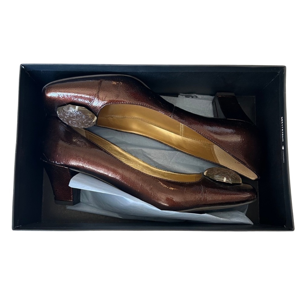 Tahari Evelyn 2 Mocha Patent Leather Heels | Size 9M | Block Heel - Picture 7 of 8
